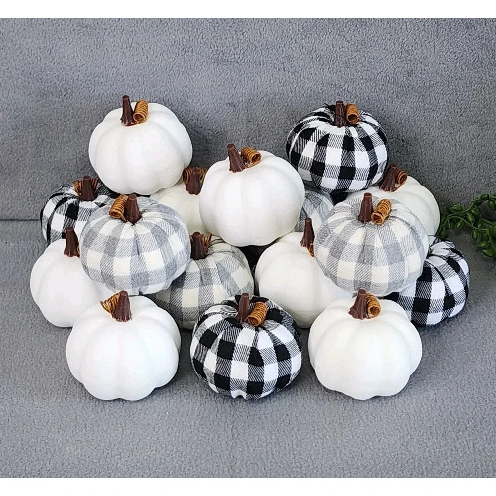 Unbranded Fabric Foam Pumpkin Buffalo‎ Plaid Gingham Solid White Black Grey 16pc